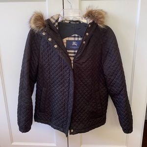 Vintage Burberry Quilted Jacket with Fur Hood